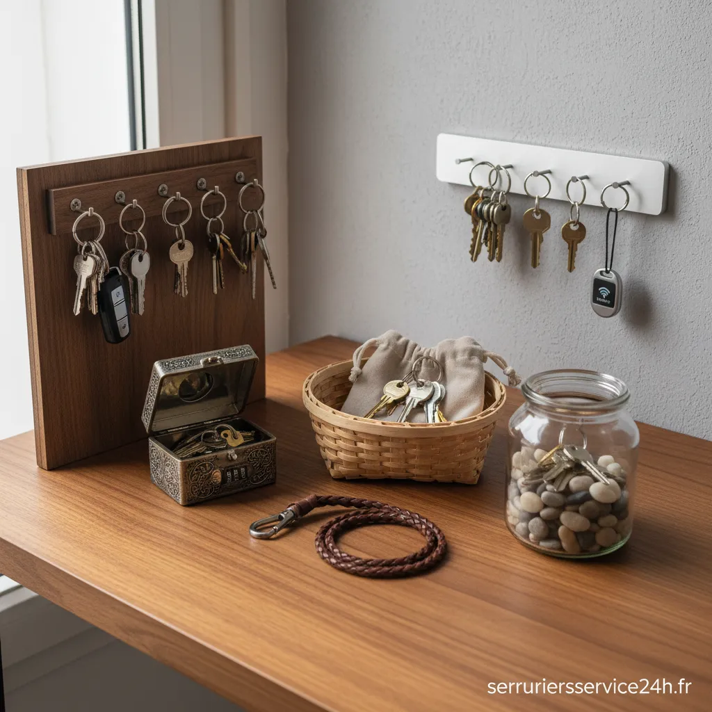 Trousseau de clés bien rangé sur un crochet mural.