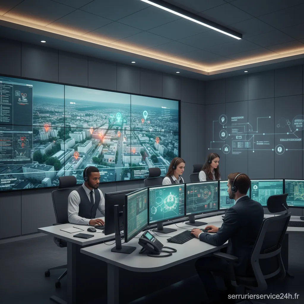 Technicien en train d'installer une centrale d'urgences