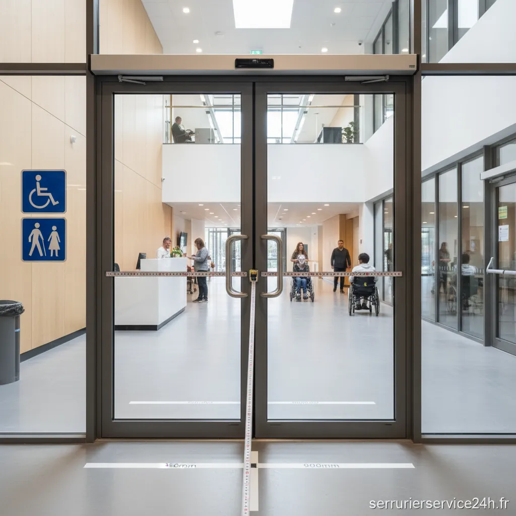 Porte d'entrée large et accessible respectant les normes de largeur