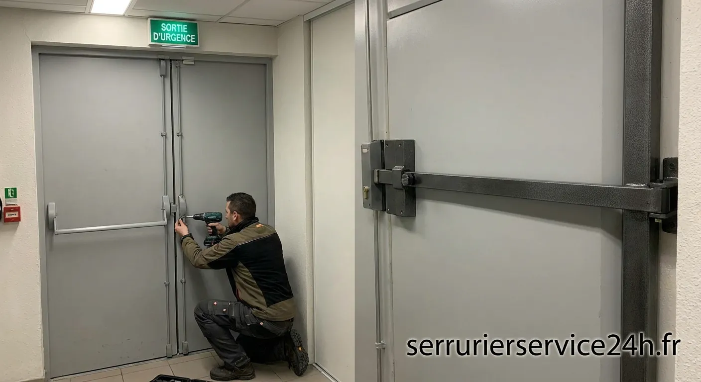 Porte d'évacuation équipée d'une barre anti-panique pour la sécurité