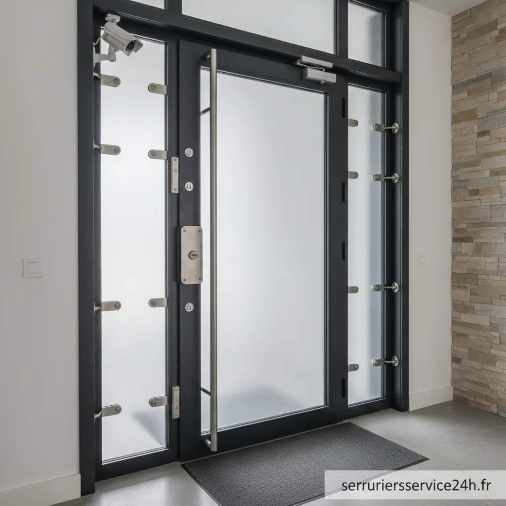 Porte pivotante moderne et sécurisée avec une serrure de haute technologie.