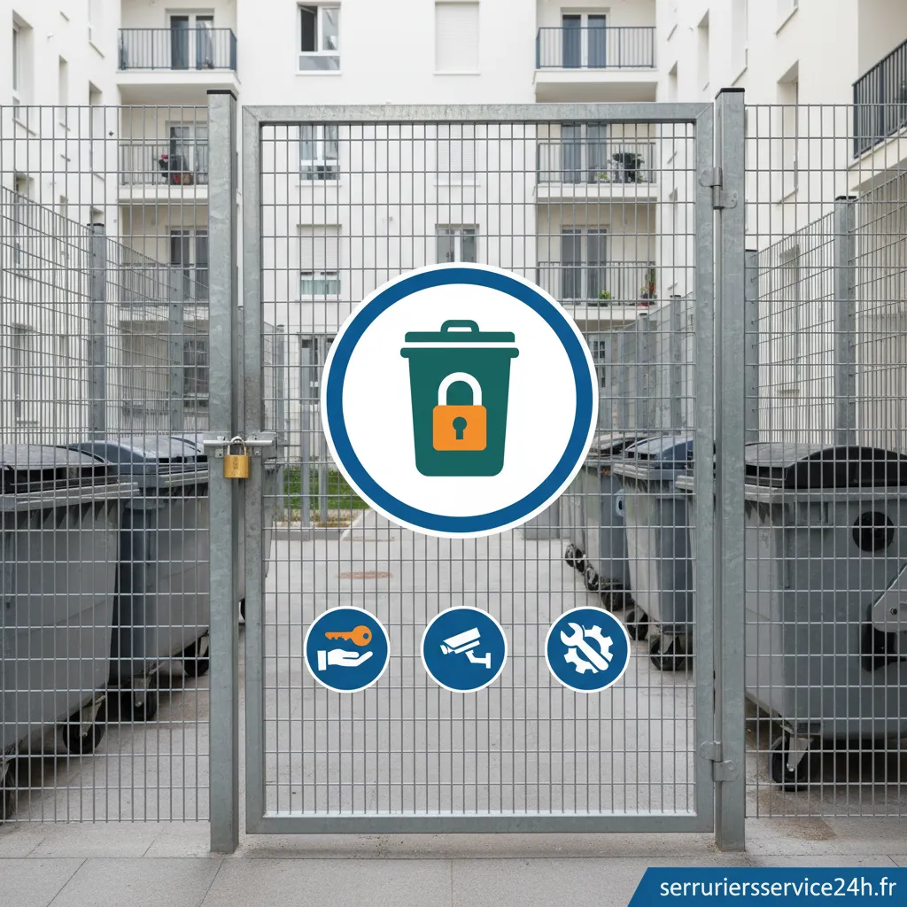 Porte d'un local poubelles avec une serrure de sécurité